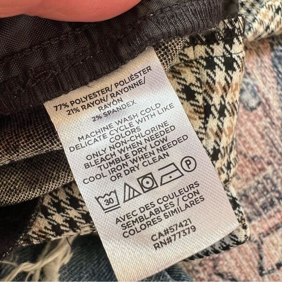 Ann Taylor Factory Houndstooth Plaid Checkered Pants Tie Belt Black White Tan 8 - Picture 11 of 12